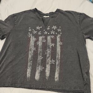 Maurices Gray Distressed American Flag Tee